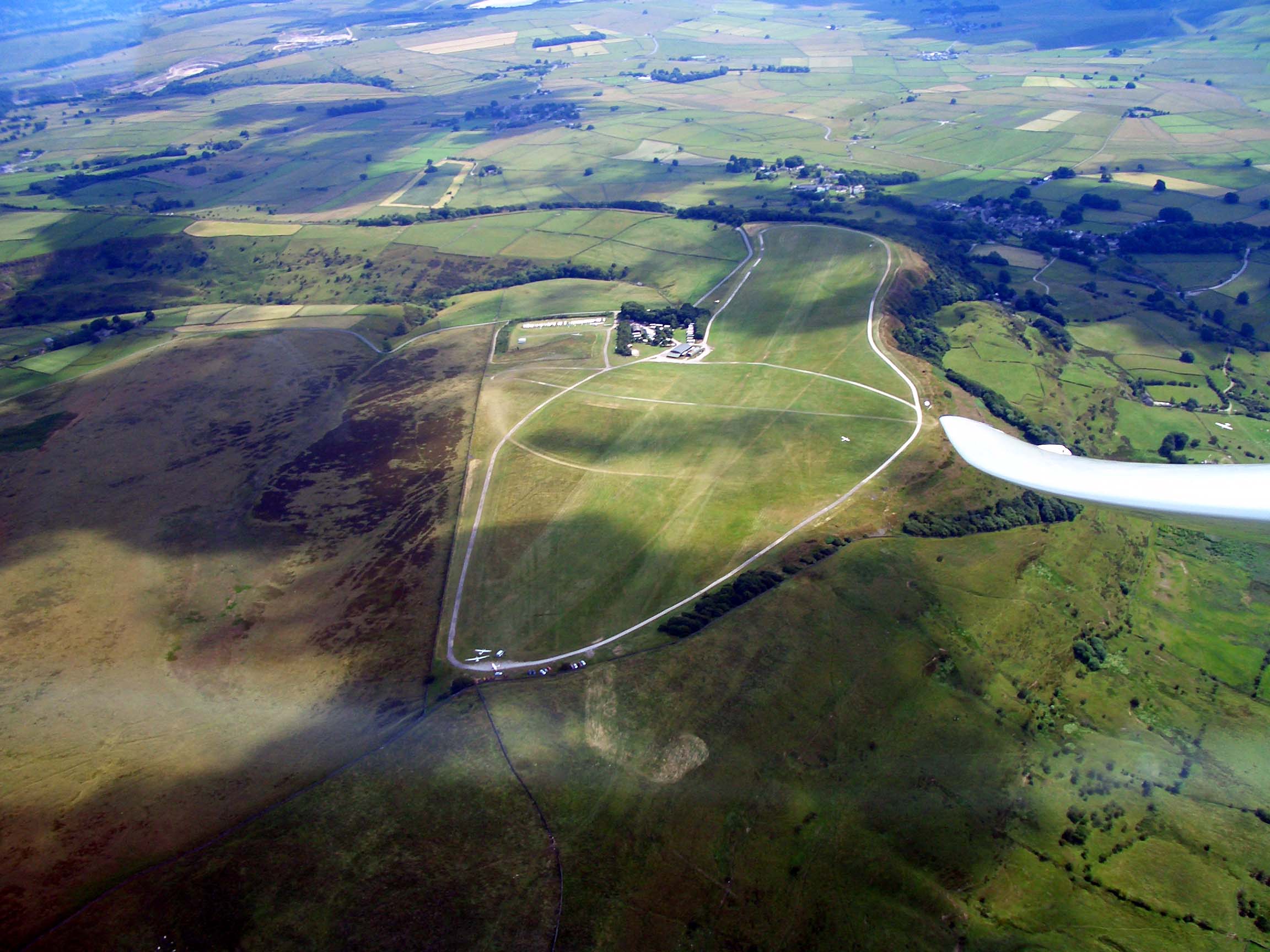 Camphill airfield seen from the North high above the ridge.